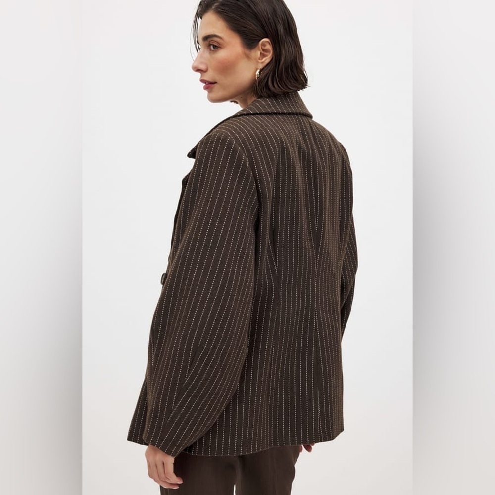 NA-KD Brown Wool Pinstripe Blazer Barrel Old Money Quiet Luxury 90s Retro Fall 6 - Picture 4 of 12